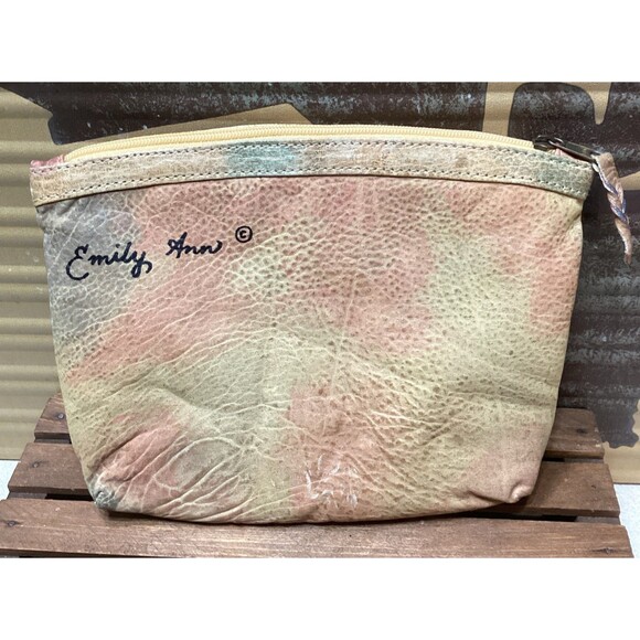 Signed Emily Ann Of Boca Raton Hand Painted Leather Make Up Pouch Wallet Clutch - Picture 6 of 15